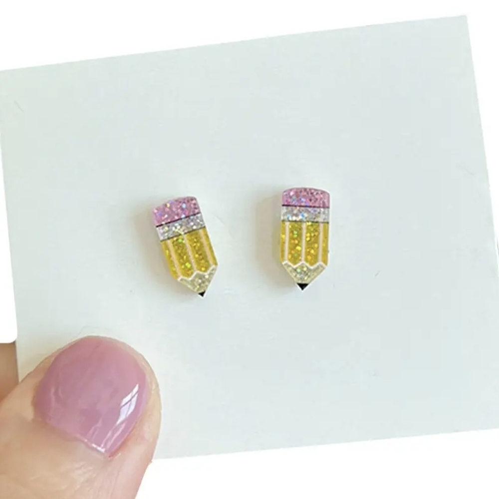 Sparkling Pencil Earrings in Pink and Yellow